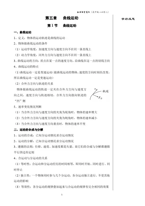 人教版 高一物理 必修二 全部章节 课堂笔记(PDF同步版)