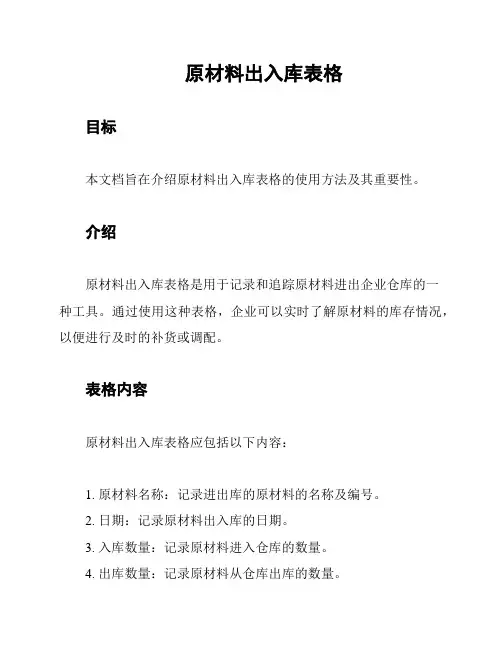 原材料出入库表格