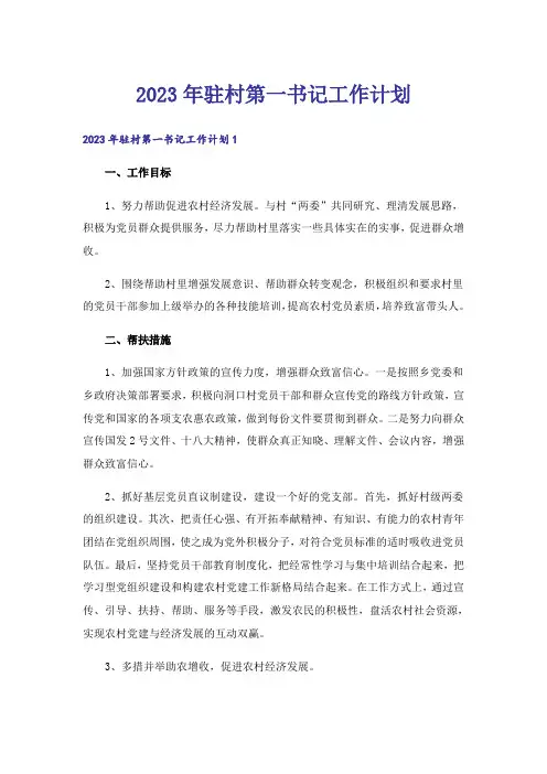 2023年驻村第一书记工作计划_1