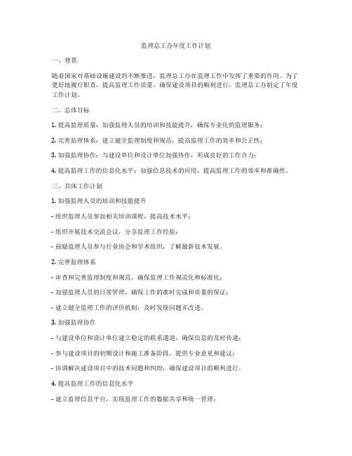 监理总工办年度工作计划