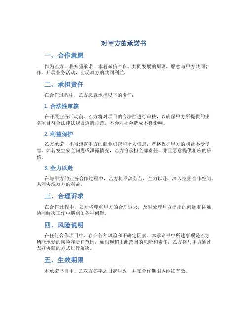 对甲方的承诺书