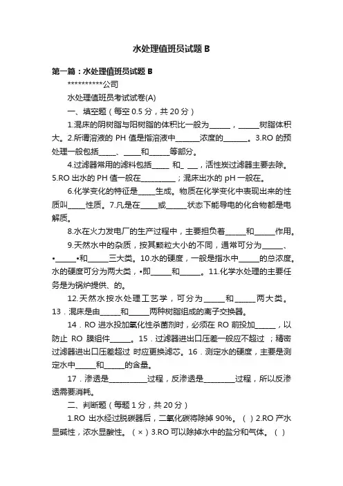 水处理值班员试题B