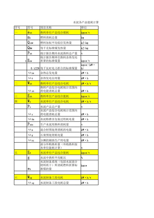 水泥企业产品能耗限额计算书(参照GB 16780-2021)
