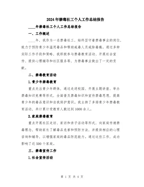 2024年禁毒社工个人工作总结报告