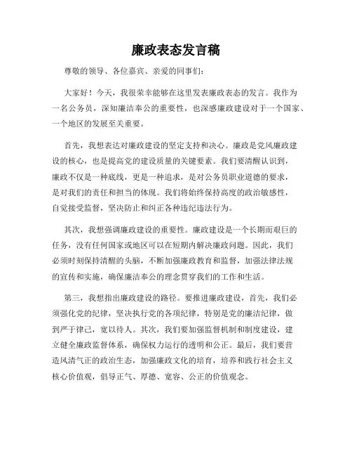 廉政表态发言稿