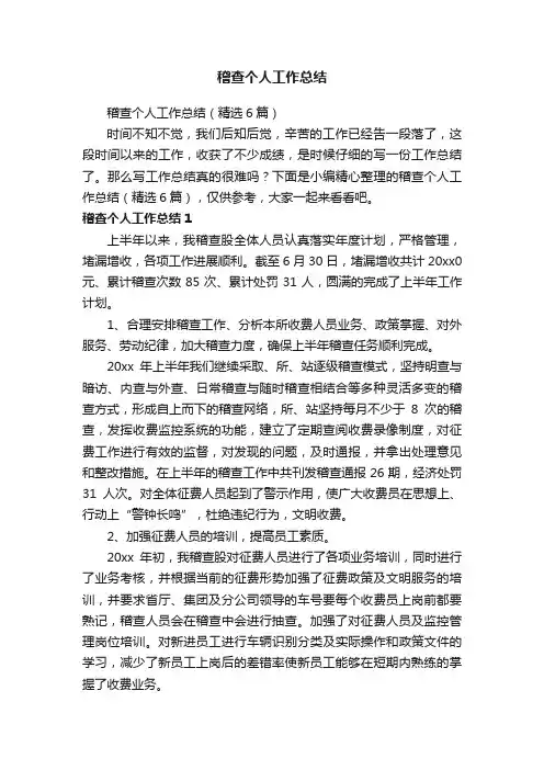 稽查个人工作总结（精选6篇）