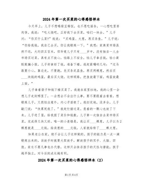 2024年第一次买菜的心得感悟样本(2篇)