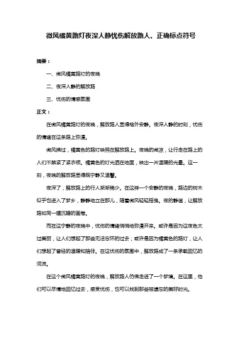 微风橘黄路灯夜深人静忧伤解放路人。正确标点符号