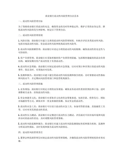 商业银行流动性风险管理办法范本