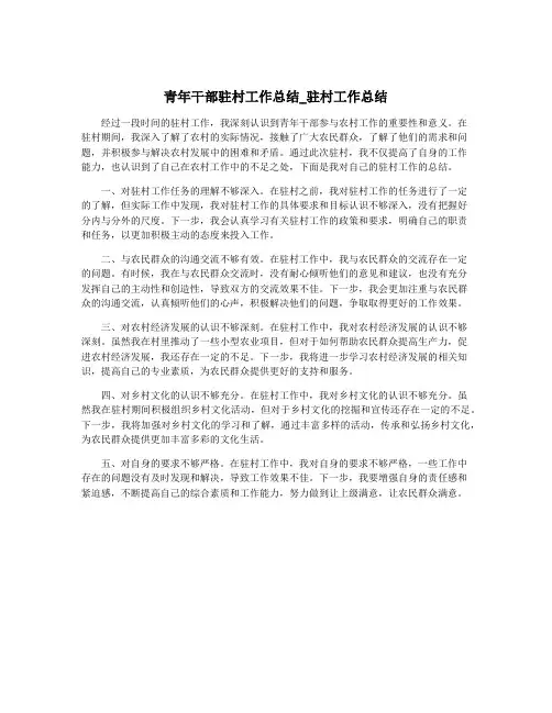 青年干部驻村工作总结_驻村工作总结