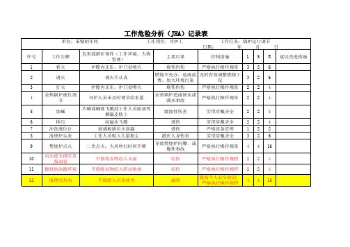 锅炉系统安全检查(SCL)分析记录表11