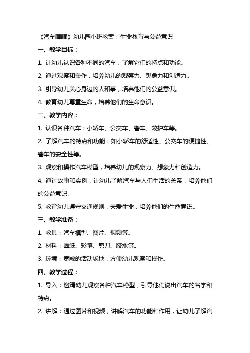 《汽车嘀嘀》幼儿园小班教案：生命教育与公益意识