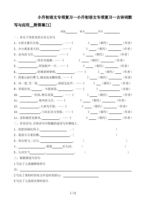 小升初语文专项复习—古诗词默写与应用__附答案[1]