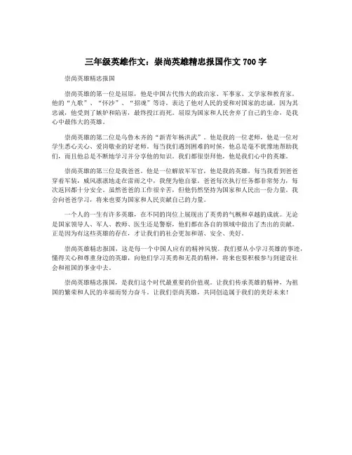 三年级英雄作文：崇尚英雄精忠报国作文700字