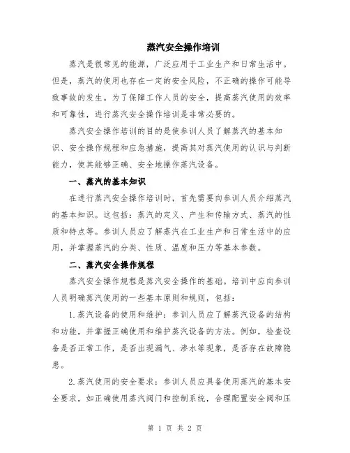 蒸汽安全操作培训