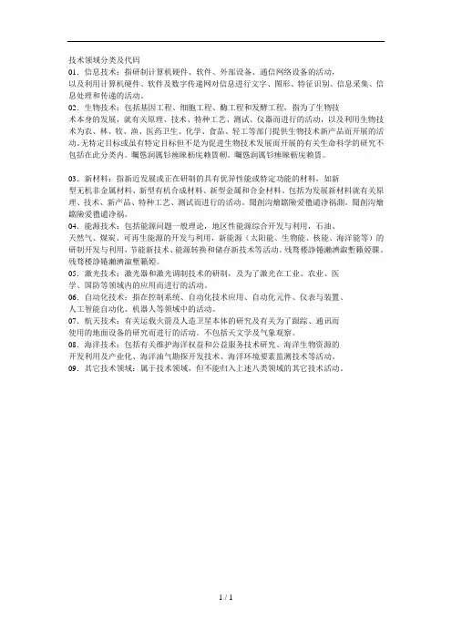技术领域分类及代码