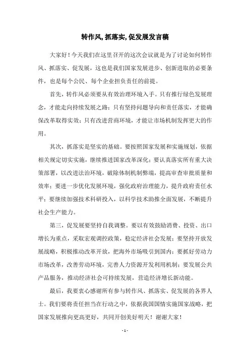 转作风,抓落实,促发展发言稿