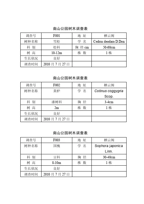 树木调查表（栖云阁）