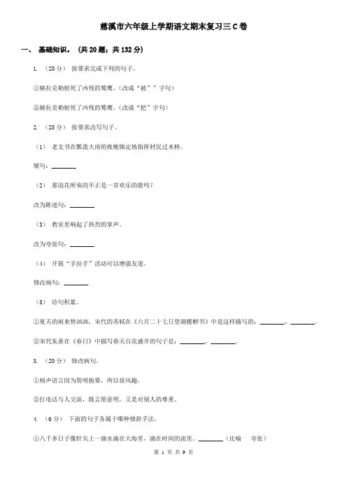 慈溪市六年级上学期语文期末复习三C卷