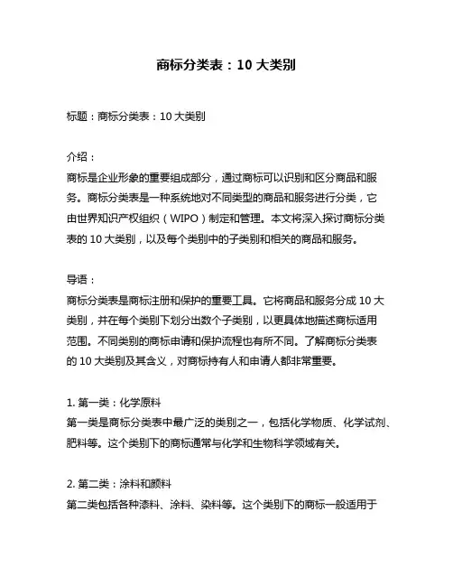 商标分类表：10大类别