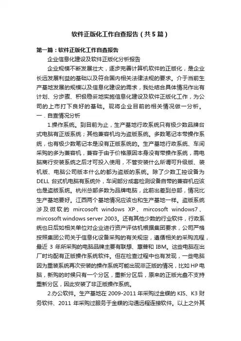 软件正版化工作自查报告（共5篇）