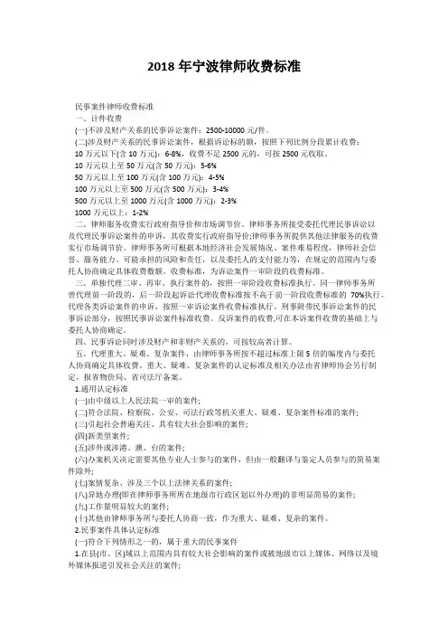 2018年宁波律师收费标准