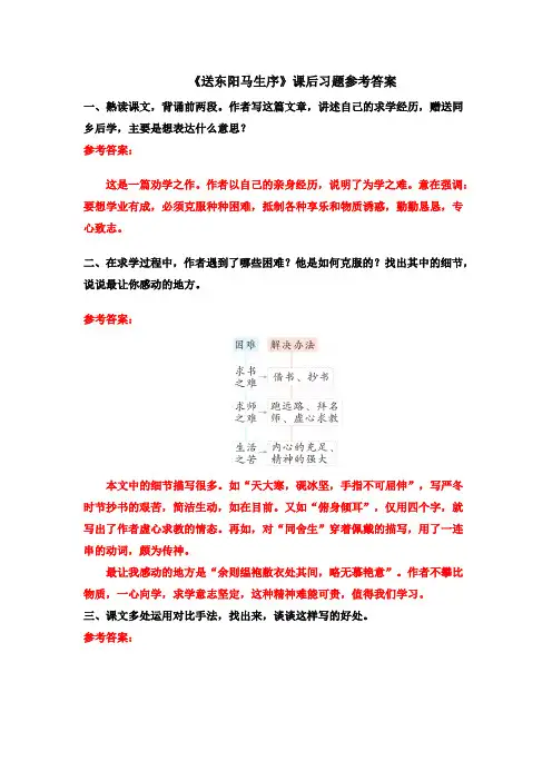 《送东阳马生序》课后习题参考答案