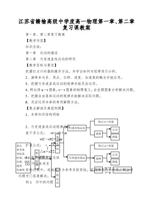 江苏省赣榆高级中学度高一物理第一章、第二章复习课教案