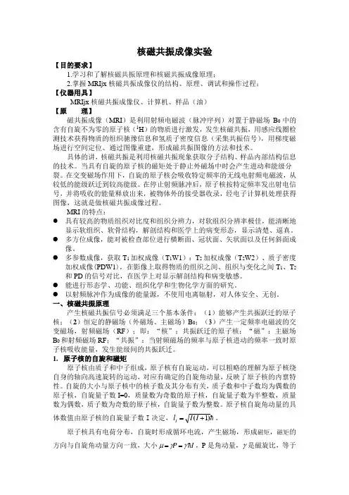 核磁共振成像实验报告