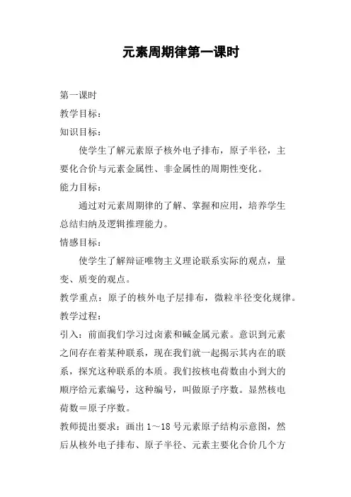 元素周期律第一课时