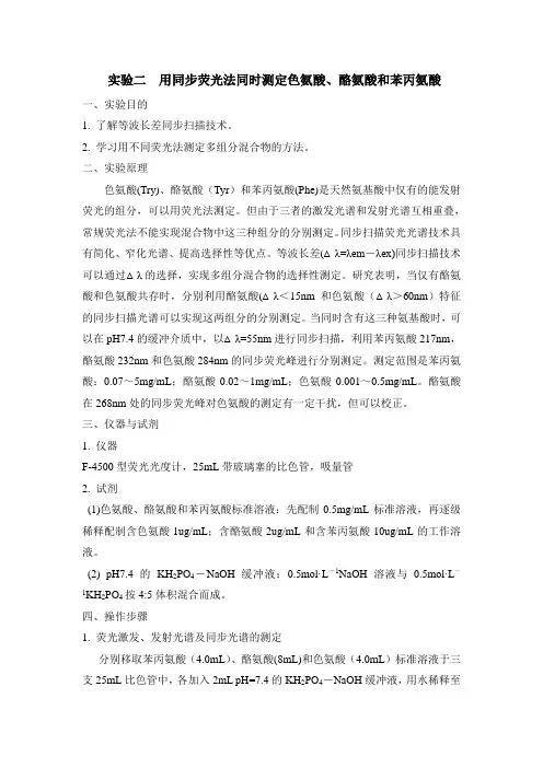 荧光实验二    同步荧光法同时测定色氨酸、酪氨酸和苯丙氨酸2