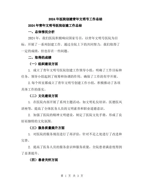 2024年医院创建青年文明号工作总结