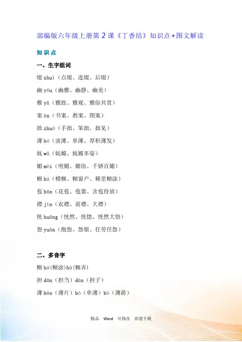 人教部编版六年级语文上册第2课《丁香结》知识点 图文解读
