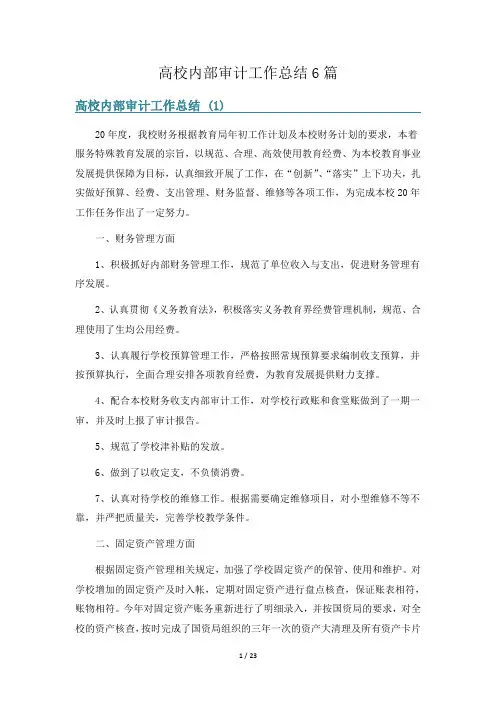 高校内部审计工作总结6篇