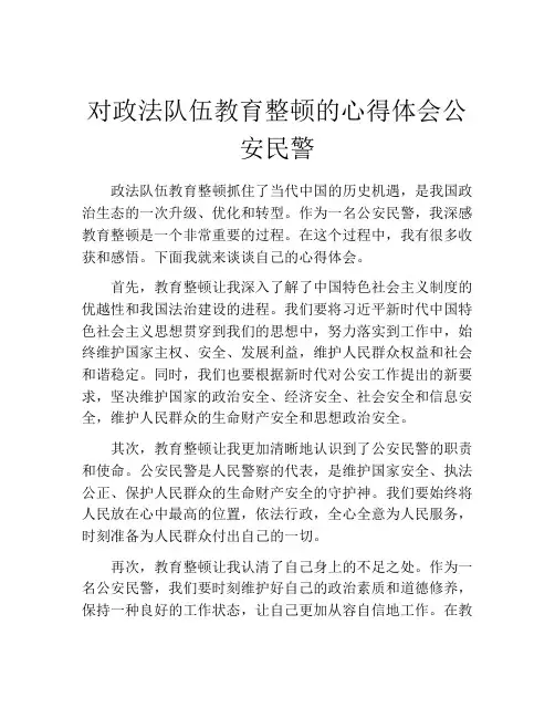 对政法队伍教育整顿的心得体会公安民警