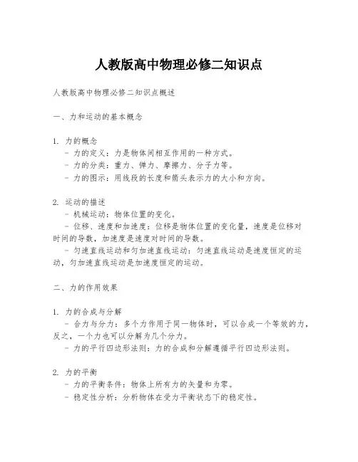 人教版高中物理必修二知识点
