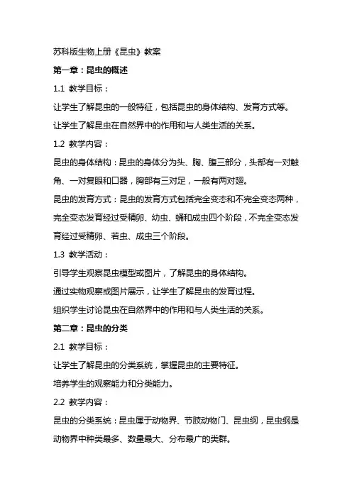 苏科版生物上册《昆虫》教案