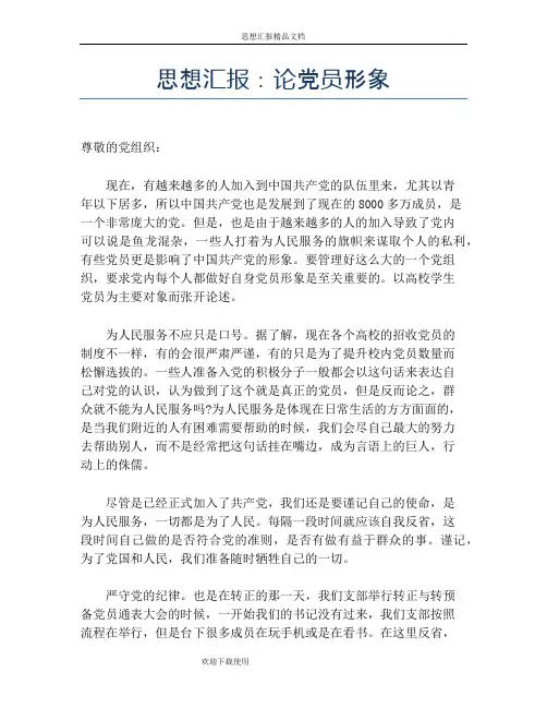 思想汇报：论党员形象
