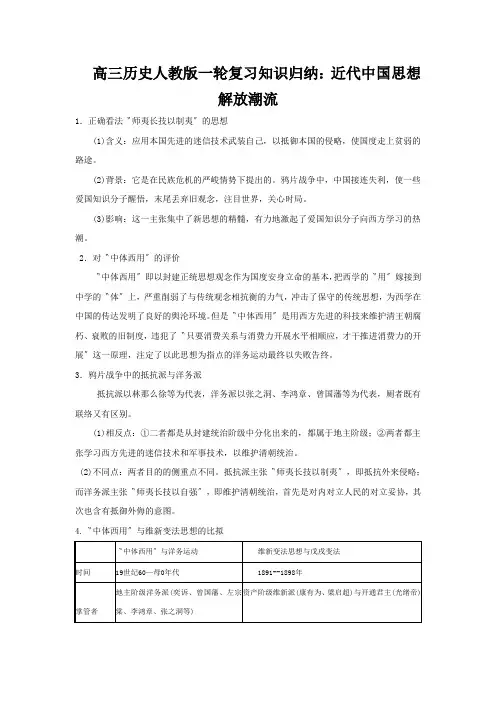高三历史人教版一轮复习知识归纳：近代中国思想解放潮流