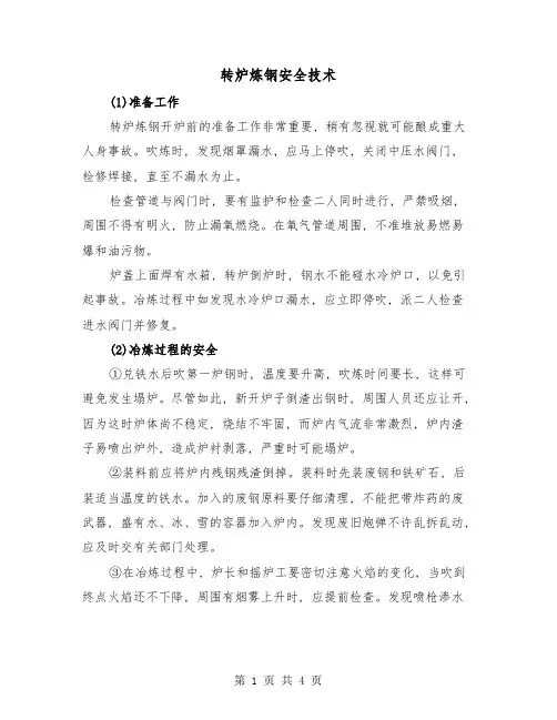 转炉炼钢安全技术(二篇)