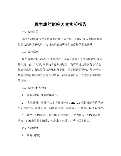 尿生成的影响因素实验报告