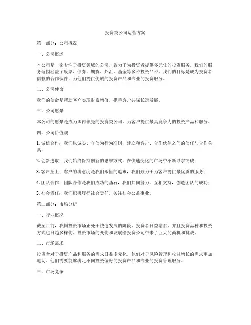 投资类公司运营方案