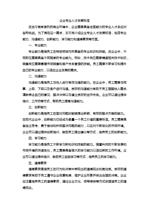 企业专业人才发展标准