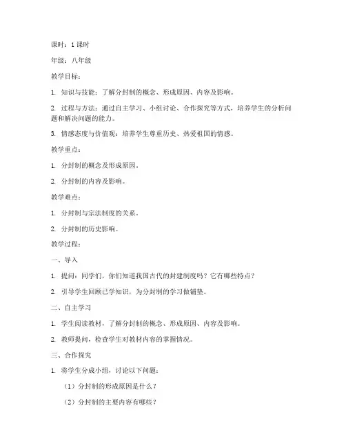 分封制教案模板范文