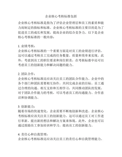 企业核心考核标准包括