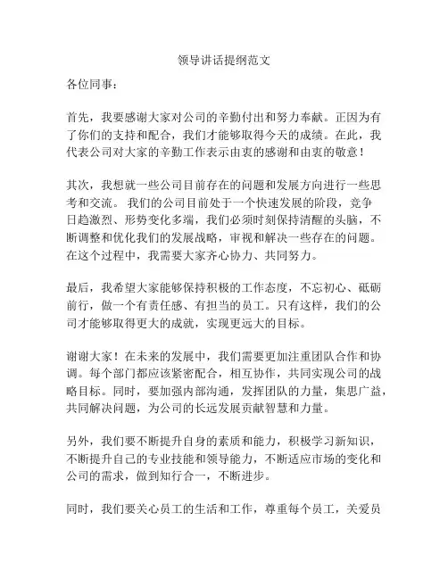 领导讲话提纲范文
