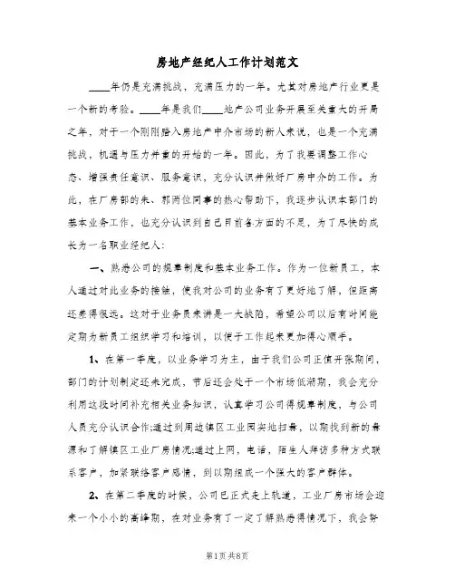 房地产经纪人工作计划范文（四篇）