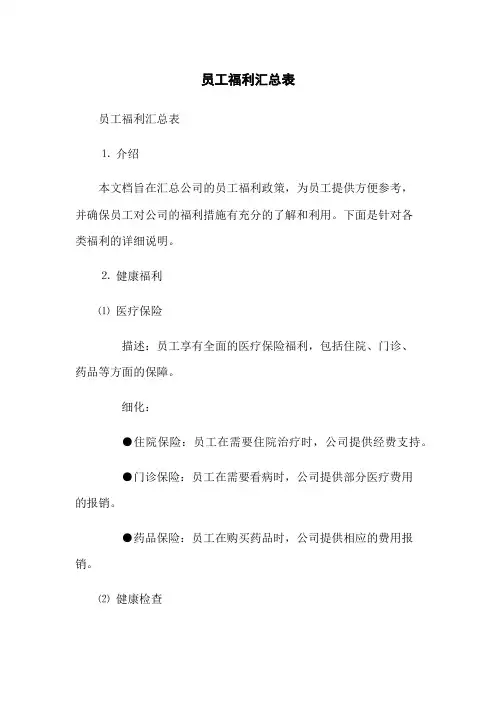 员工福利汇总表
