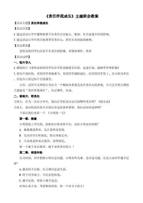 精选3份《责任伴我成长》主题班会教案