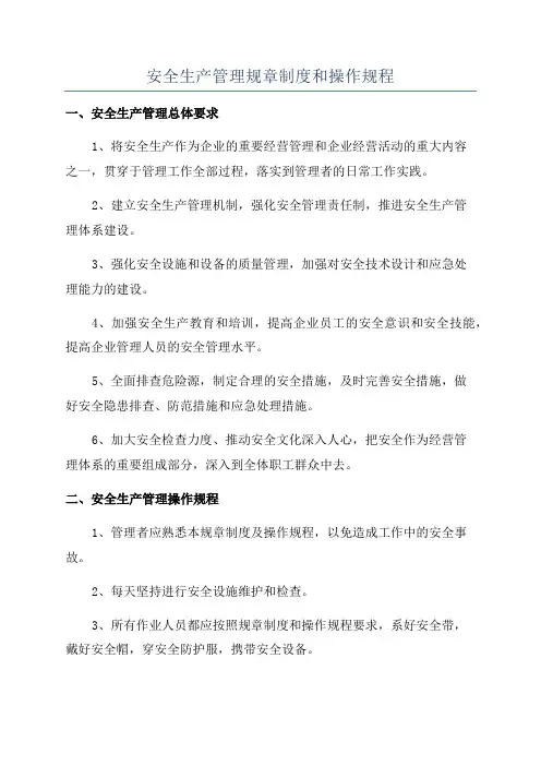 安全生产管理规章制度和操作规程